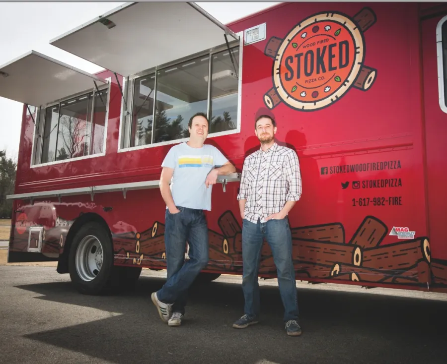Scott Riebling and Toirm Miller in front of the original Stoked wood-fired pizza truck